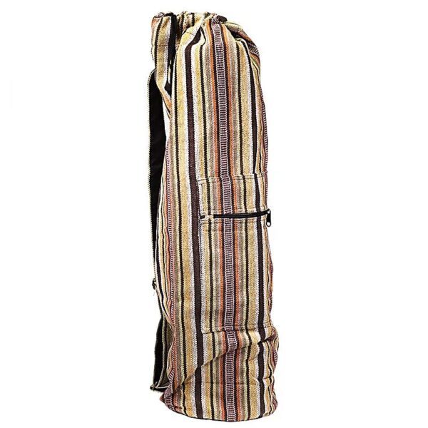 Drawstring yoga bag cotton brown striped