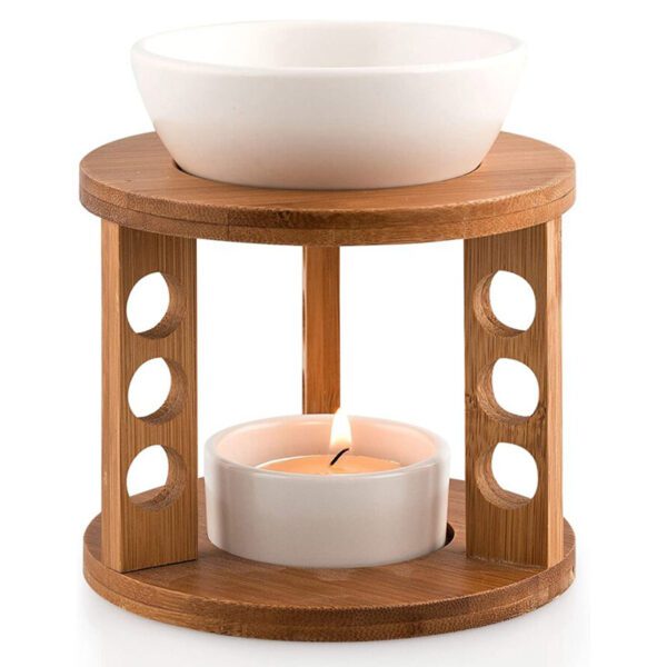 Modern design Aroma burner bamboo wood white ceramic 1