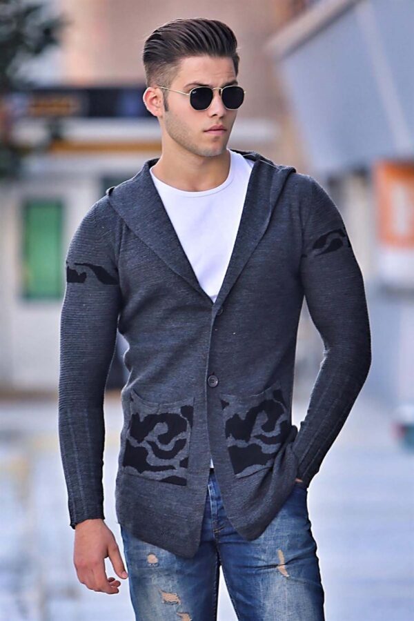 dark grey patterned cardigan with hooded 2123 cardigan madmext 123168 31 B scaled