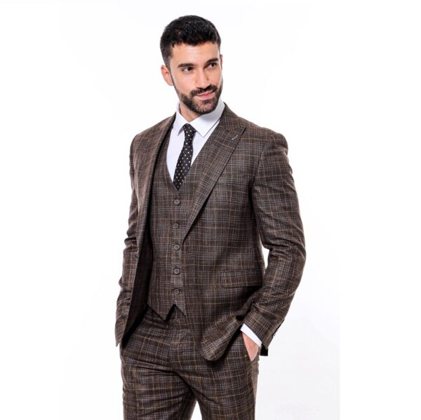 firstpatterned vested brown slim fit mens suit 3 piece suit wessi 179928 45 B